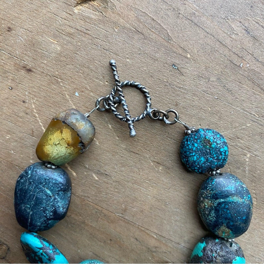 Raw Turquoise and Sterling Silver Necklace and Bracelet Set - Picture 12 of 14